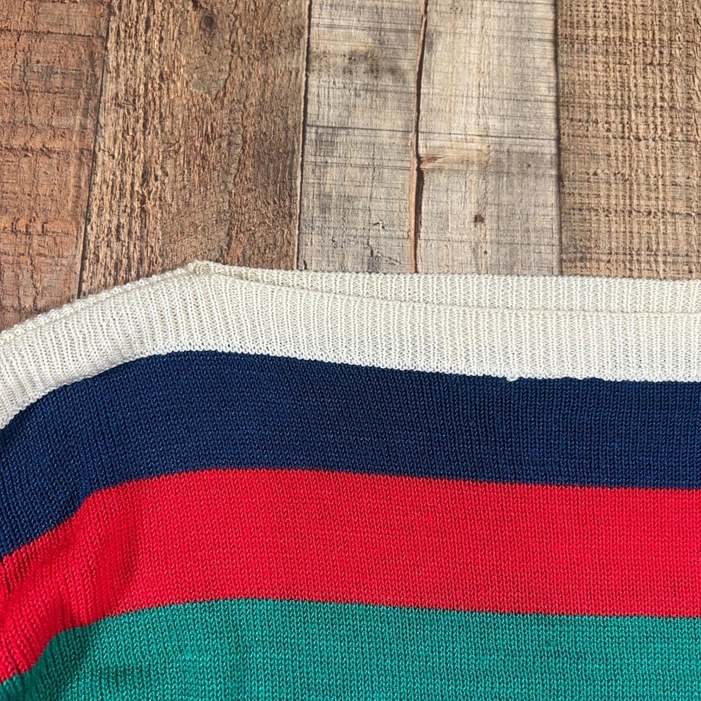 Vintage Via LA Sweater Small Striped Colorblock Boat Neck 80s Made Taiwan - Picture 4 of 6